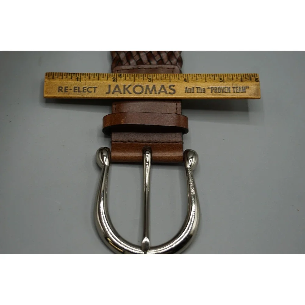 Michael Kors Mens Braided Woven Belt Brown Synthetic Leather Silver Buckle XL